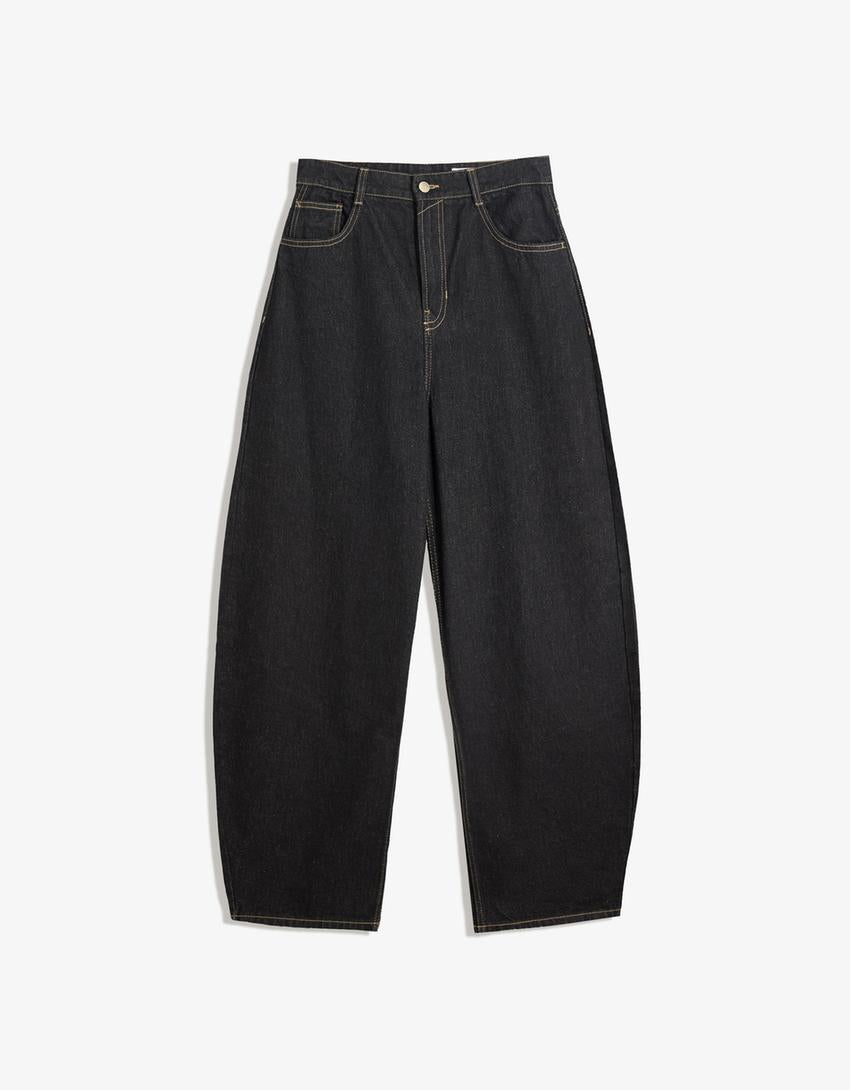 Jeans Wide Leg Barrel Taille Haute