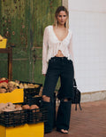 Jeans Wide Leg Taille Haute Déchiré
