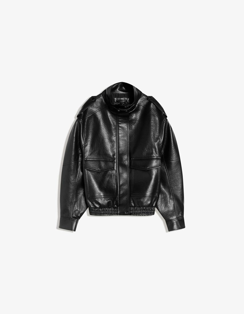 Blouson Similicuir Col Cheminée