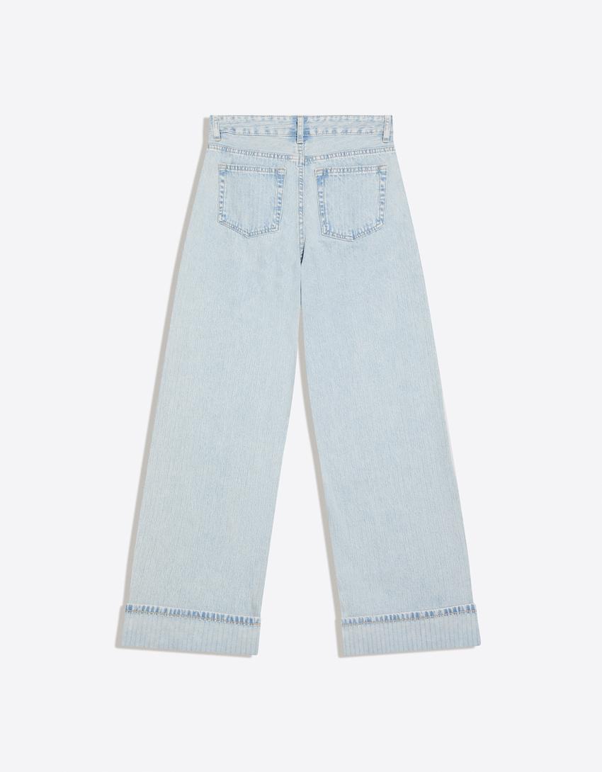 Jeans Wide Leg Bas Retourné Taille Basse