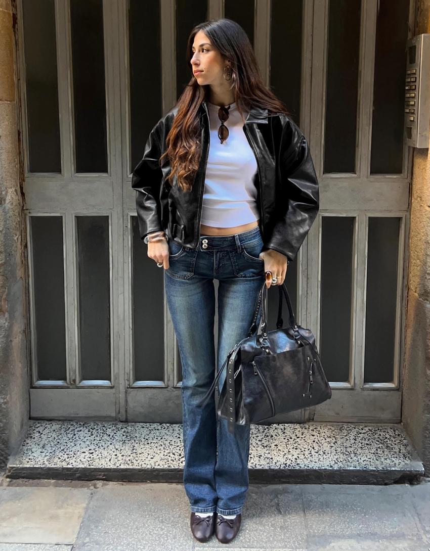 Blouson Bomber Similicuir Ceinture