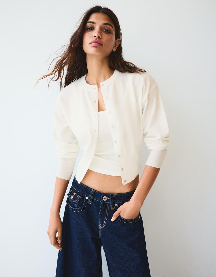 Gilet Col Rond Boutons Rayures