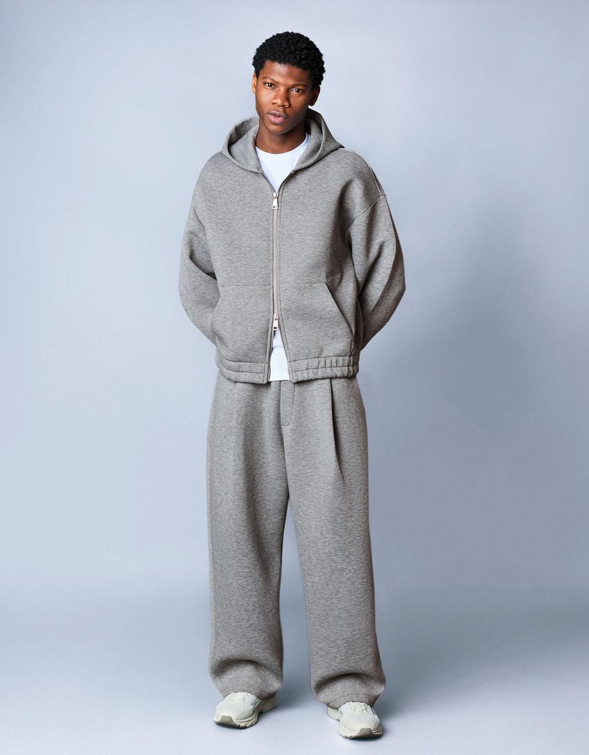 Sweat Zippé à Capuche Effet Néoprène