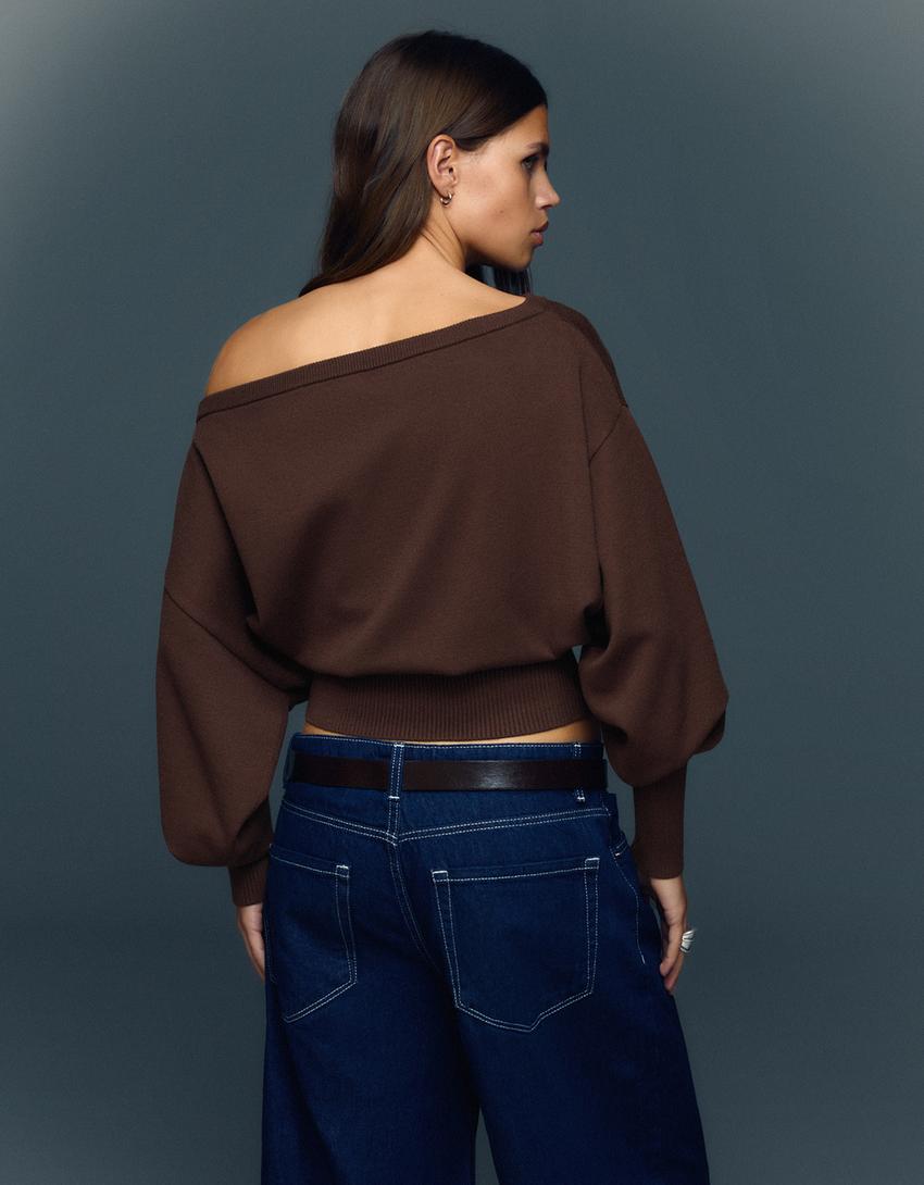 Pull Asymétrique À Ourlet Côtelé