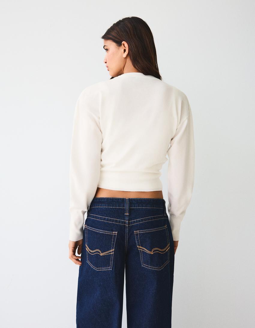 Gilet Col Rond Boutons Rayures