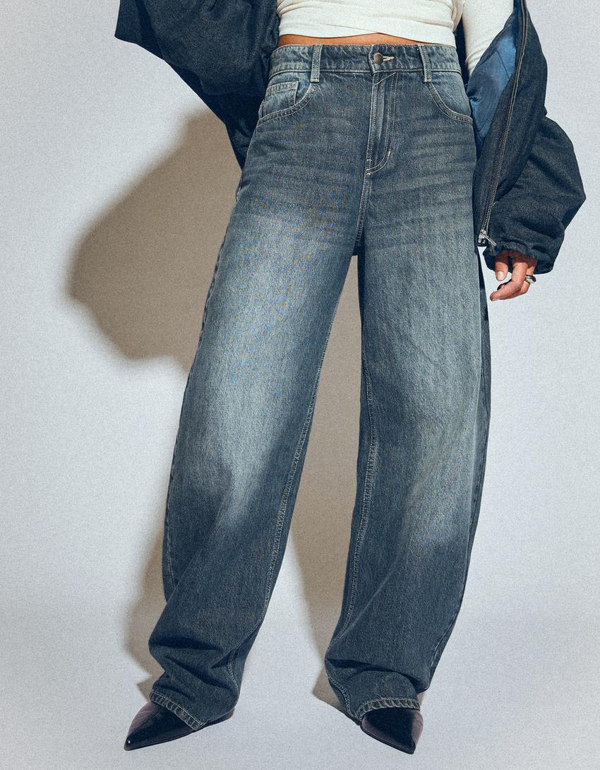 Jeans Wide Leg Barrel Taille Haute