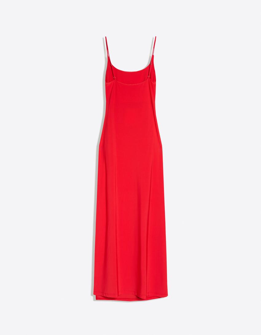 Robe Midi À Bretelles Froncée