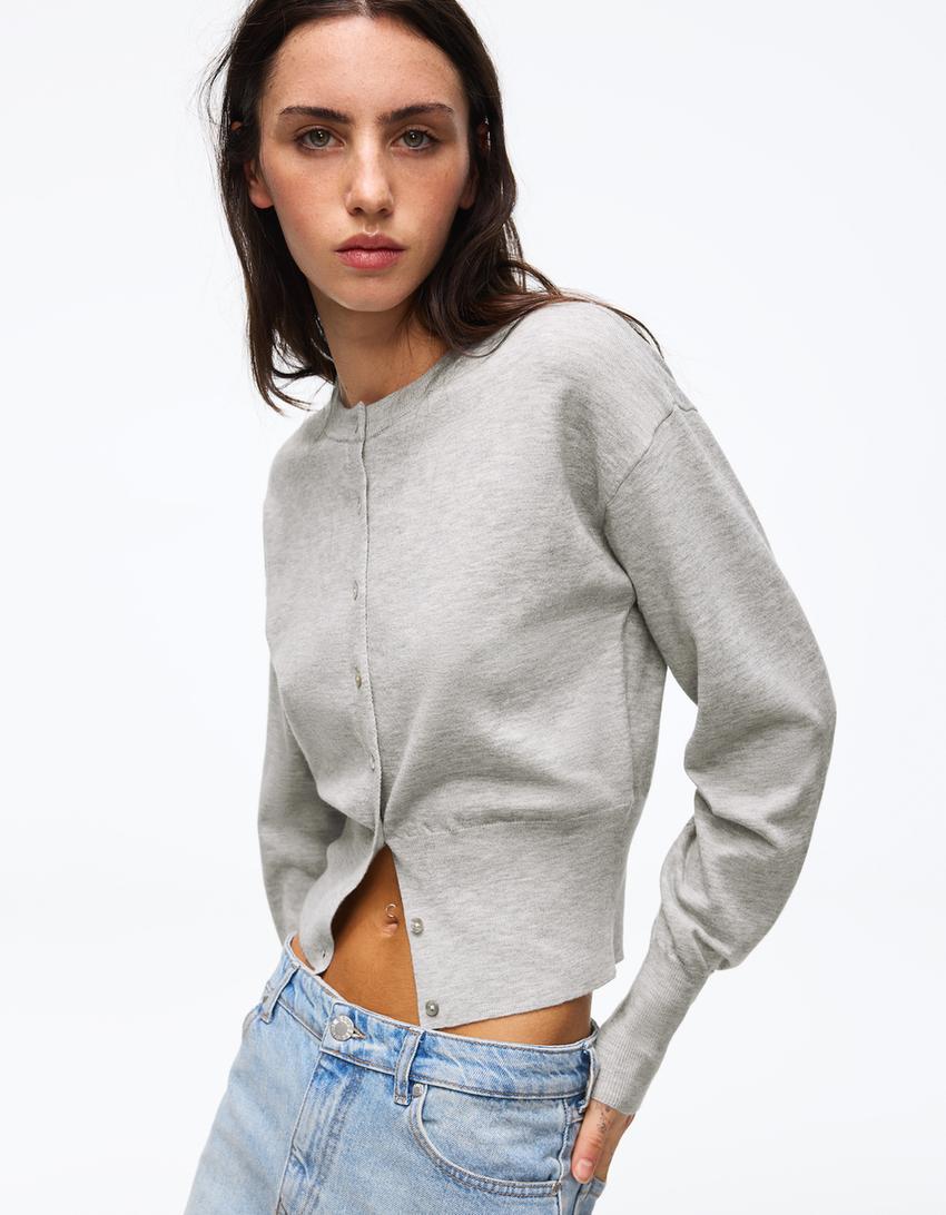 Gilet Col Rond Boutons Rayures