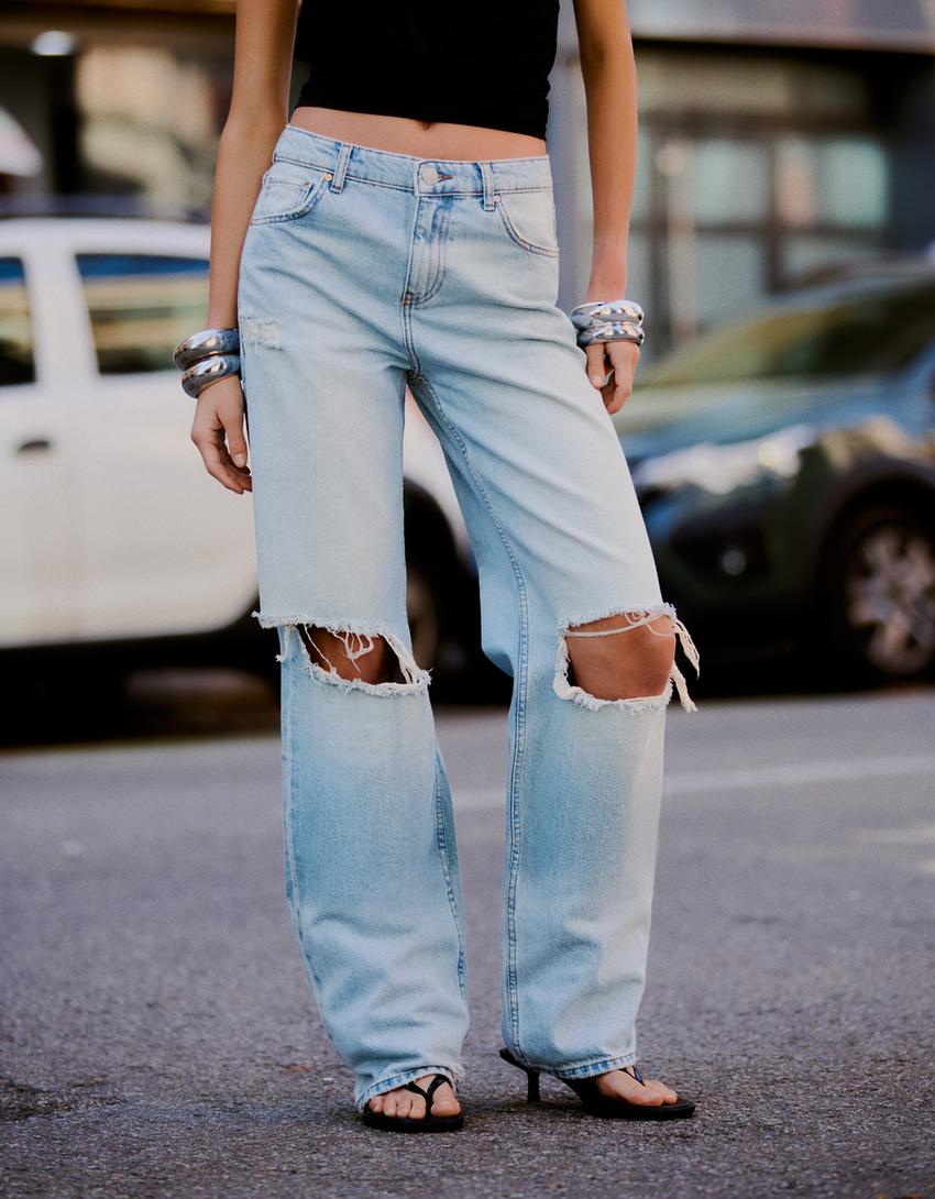 Jeans Wide Leg Taille Haute Déchiré