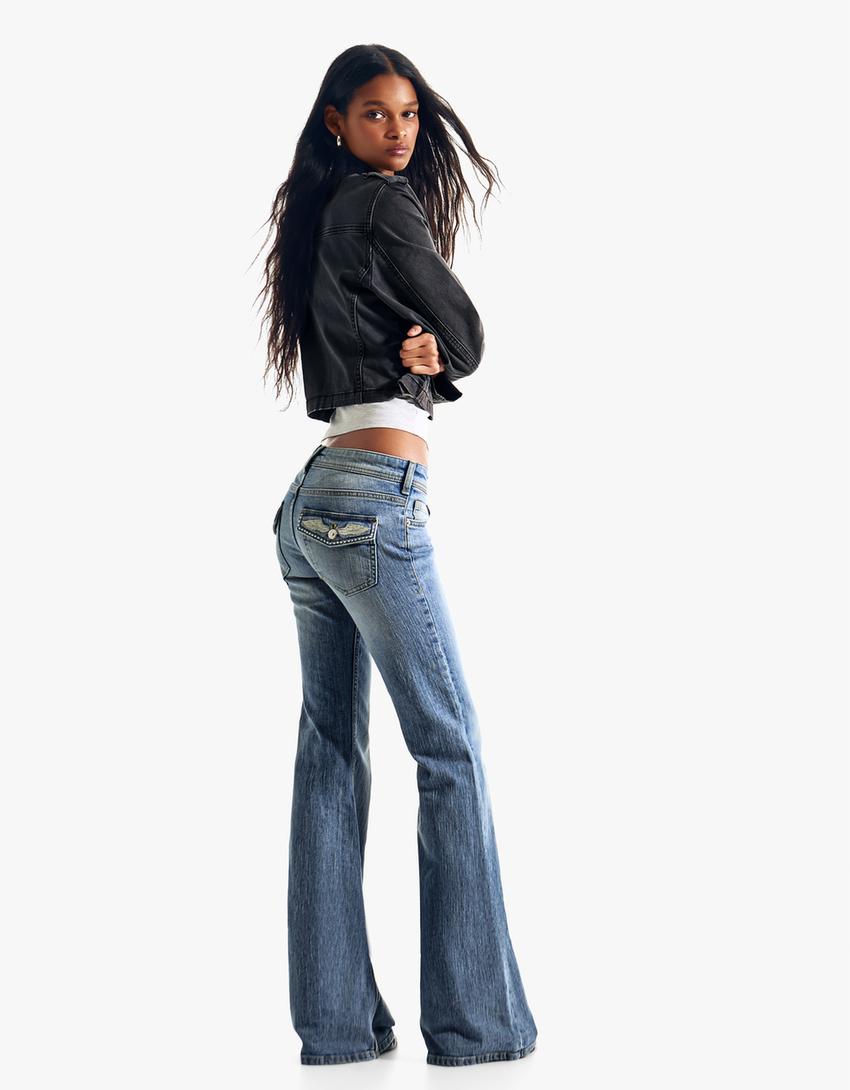 Jeans Flare Taille Basse Brodé