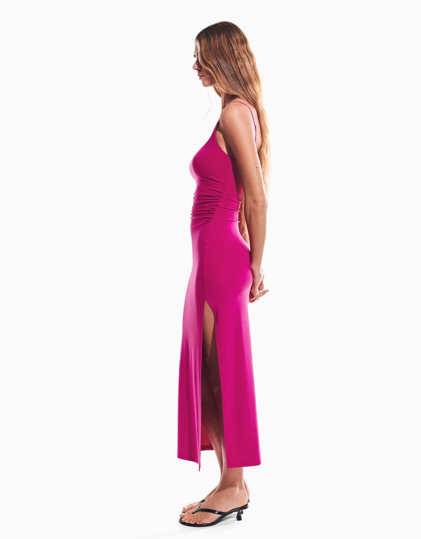 Robe Midi À Bretelles Froncée