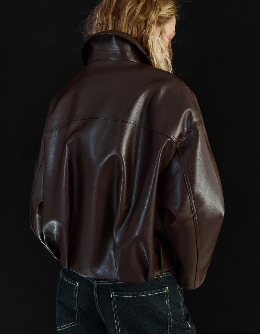 Blouson Bomber Similicuir Ceinture