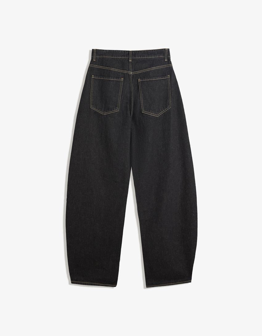 Jeans Wide Leg Barrel Taille Haute