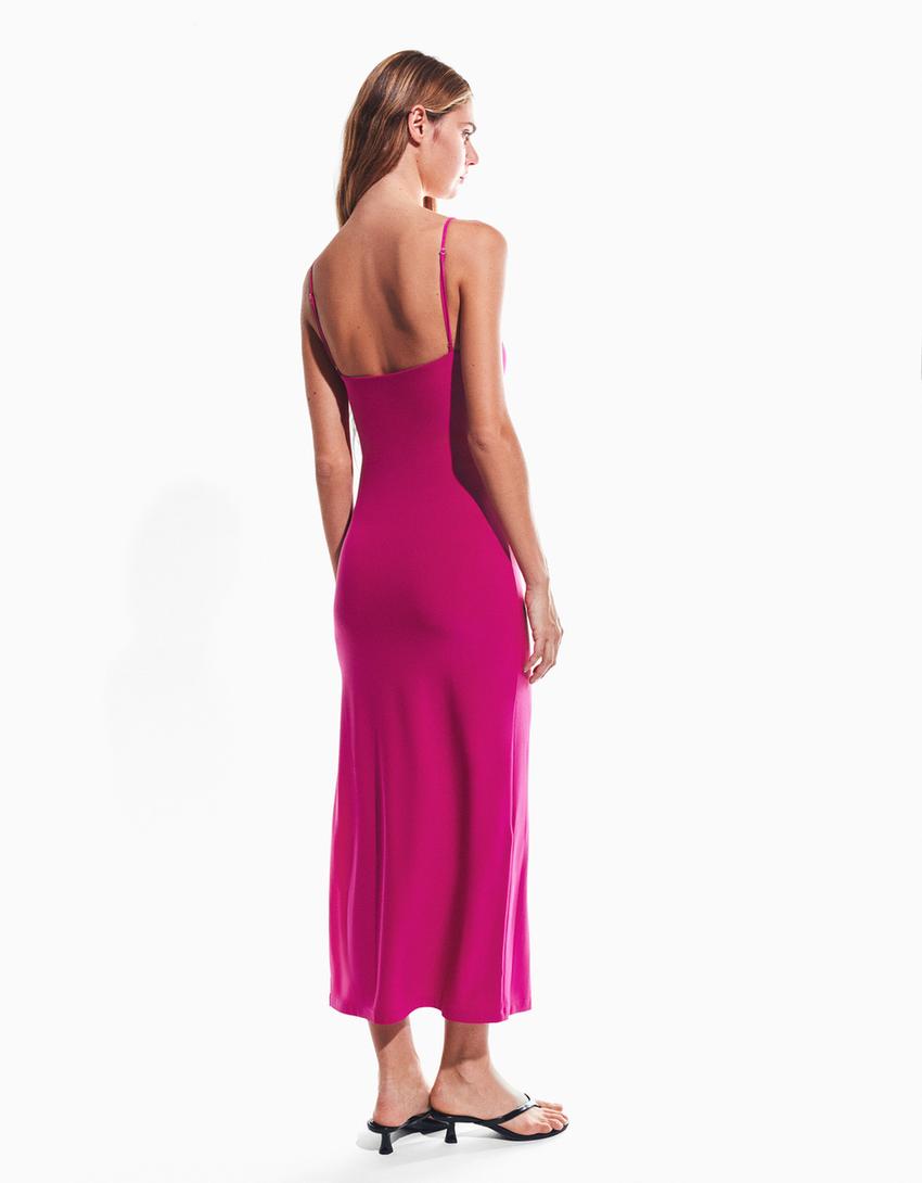 Robe Midi À Bretelles Froncée