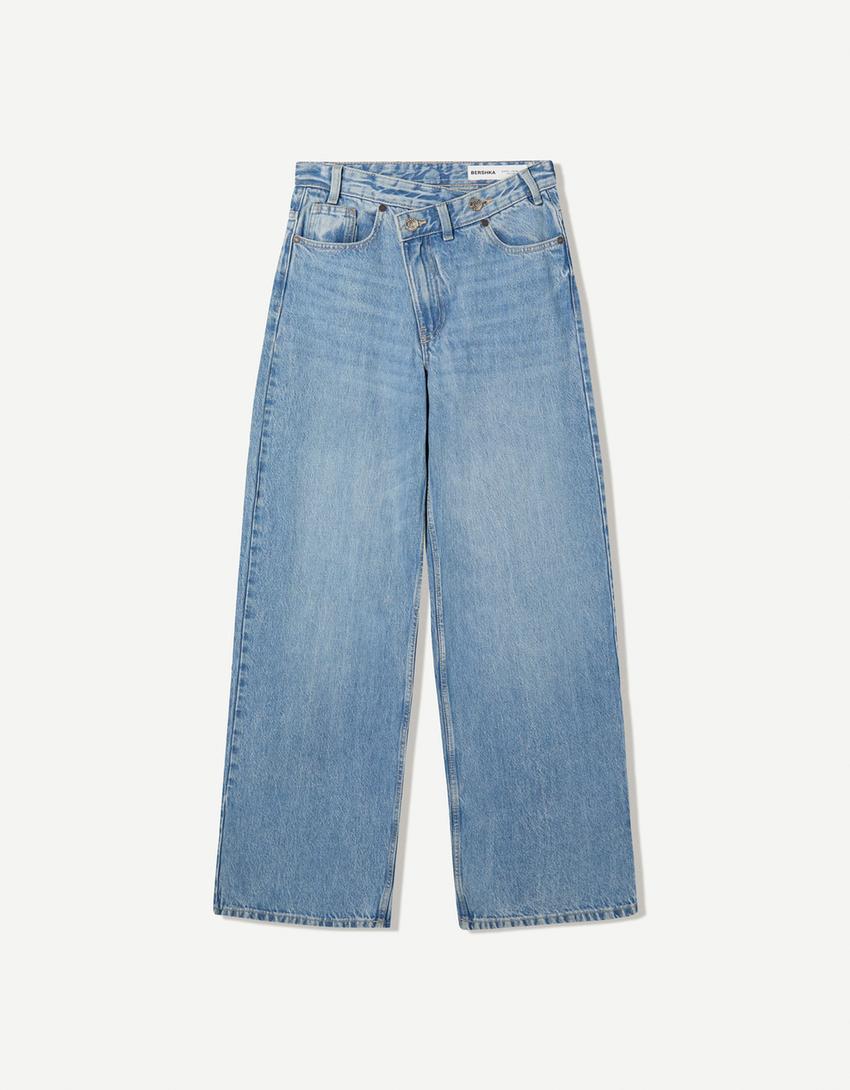 Jeans Wide Leg Taille Haute Croisée