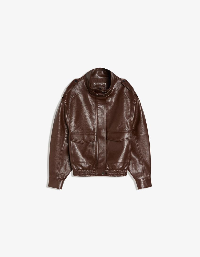 Blouson Similicuir Col Cheminée