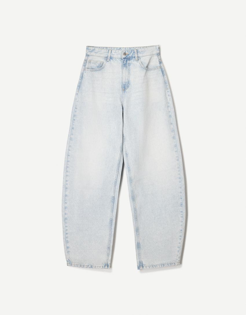 Jeans Wide Leg Barrel Taille Haute