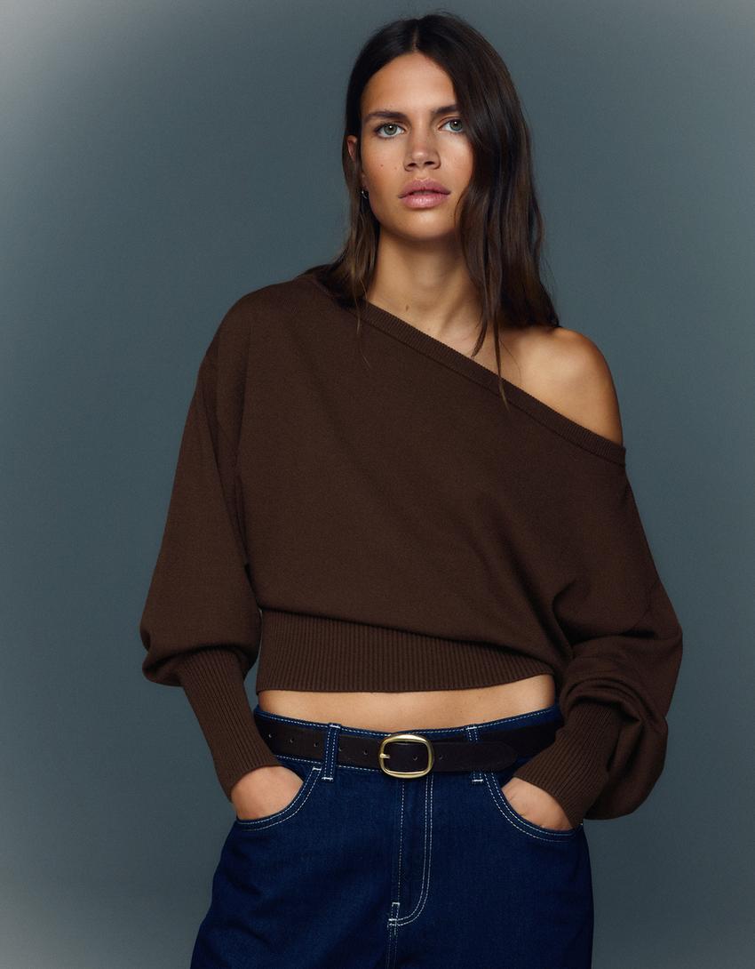 Pull Asymétrique À Ourlet Côtelé