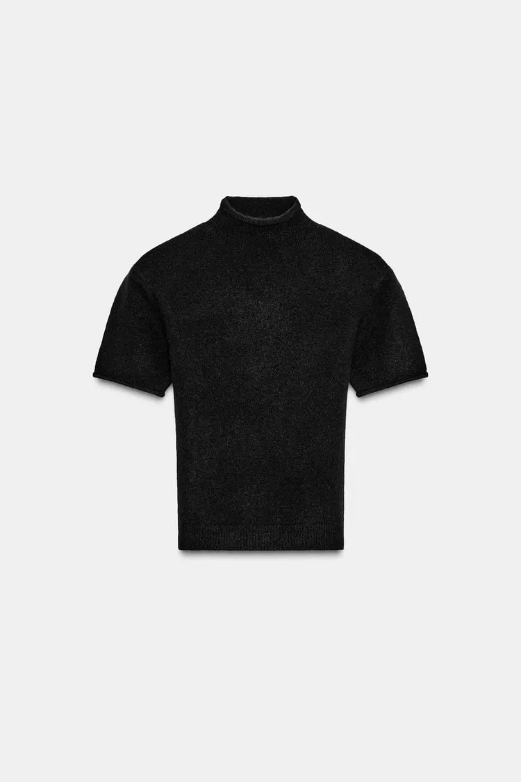 Pull En Maille Douce À Manches Courtes