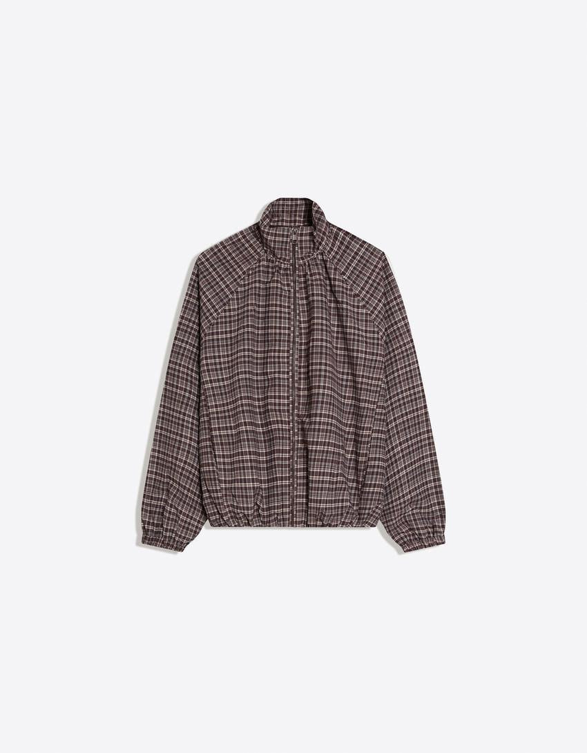 Blouson Zippé Oversize À Carreau