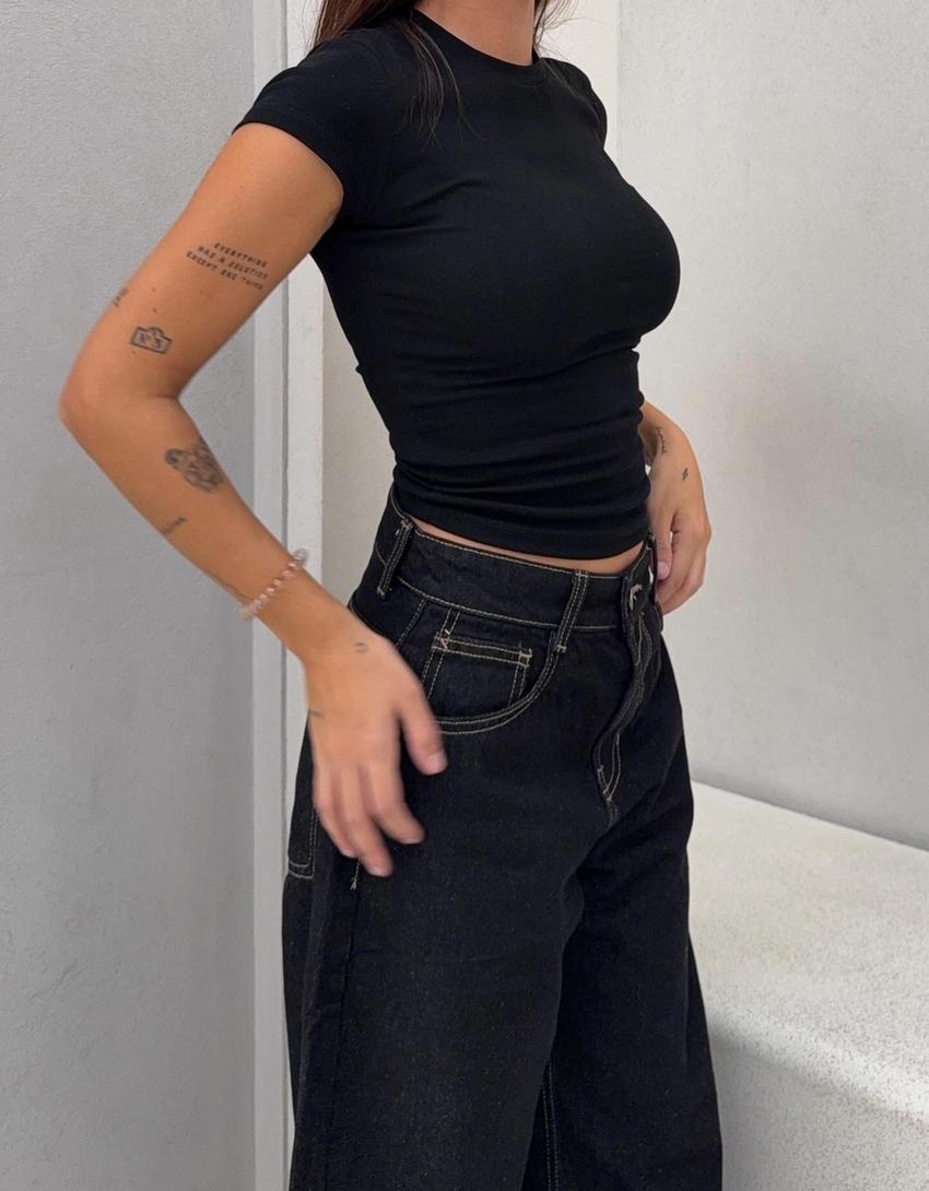 Jeans Wide Leg Barrel Taille Haute