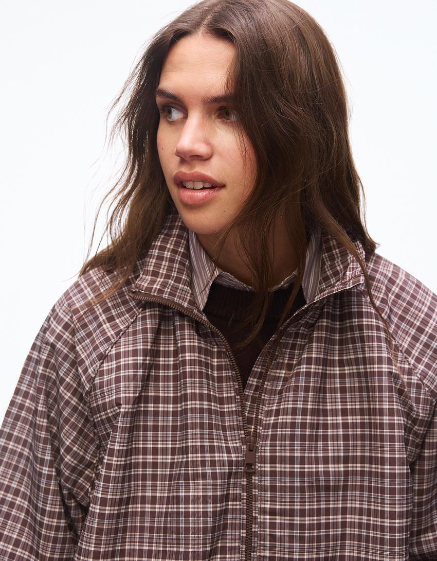 Blouson Zippé Oversize À Carreau