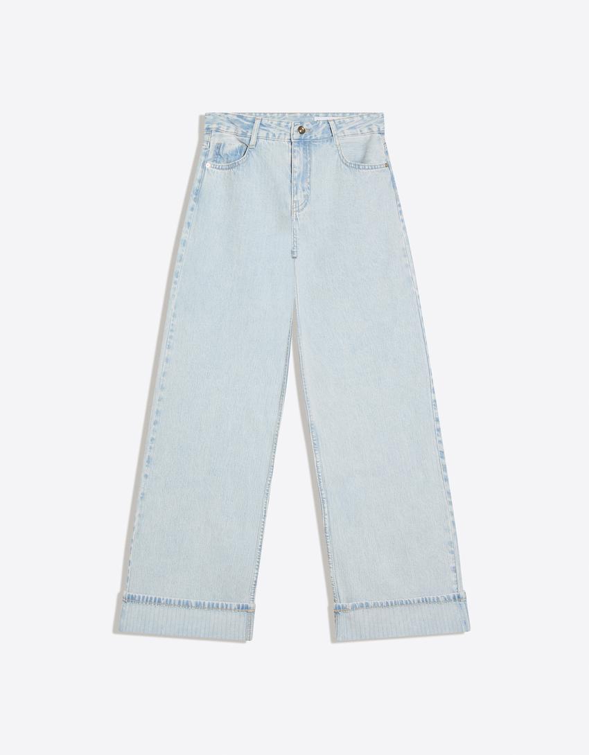 Jeans Wide Leg Bas Retourné Taille Basse