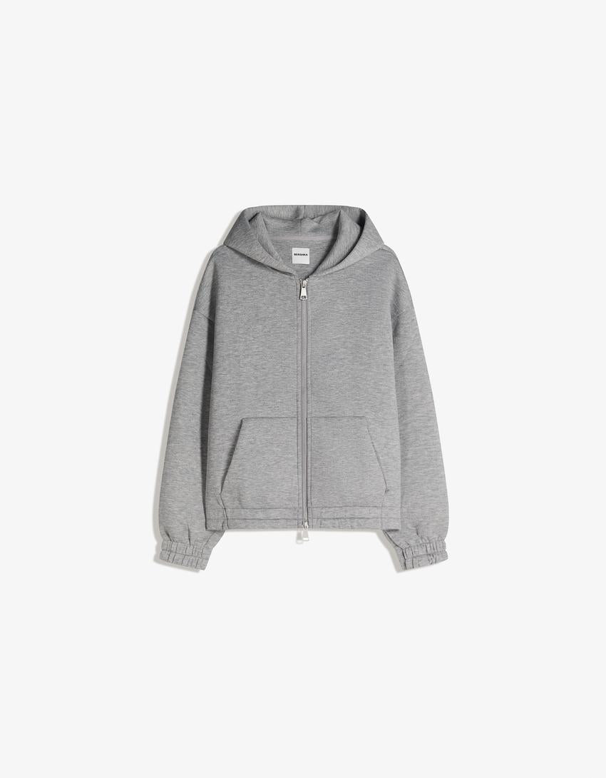 Sweat Zippé à Capuche Effet Néoprène