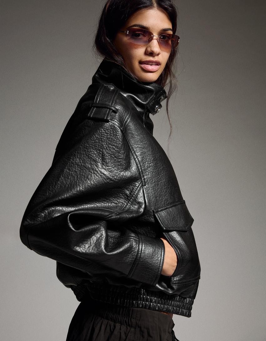 Blouson Similicuir Col Cheminée