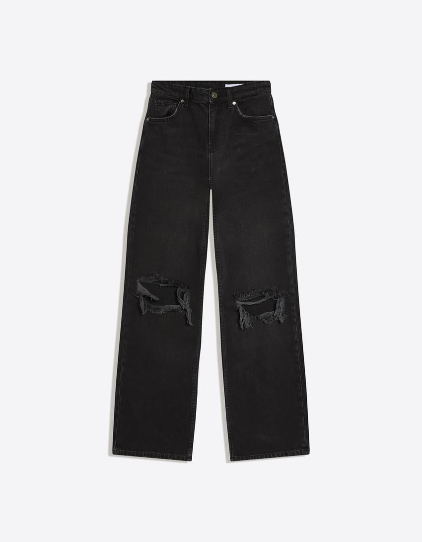 Jeans Wide Leg Taille Haute Déchiré