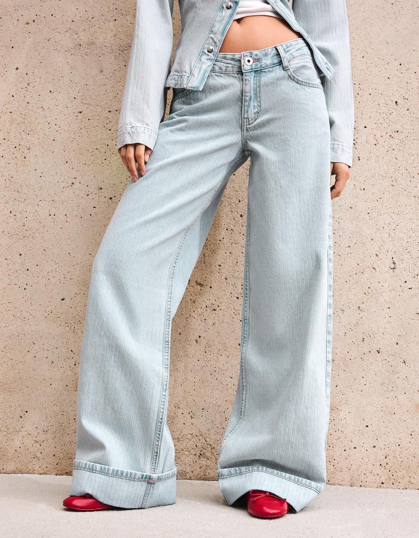 Jeans Wide Leg Bas Retourné Taille Basse
