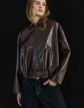 Blouson Bomber Similicuir Ceinture