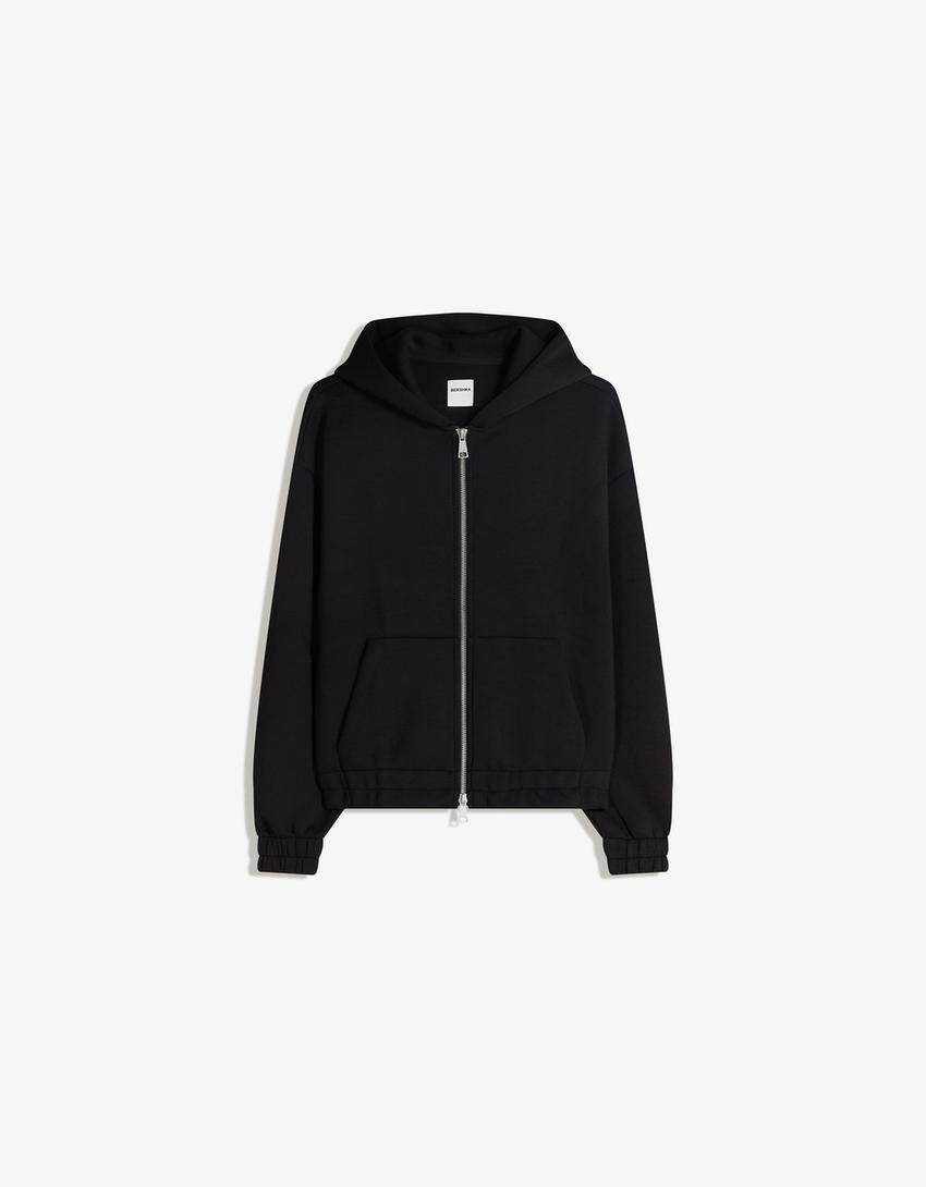 Sweat Zippé à Capuche Effet Néoprène