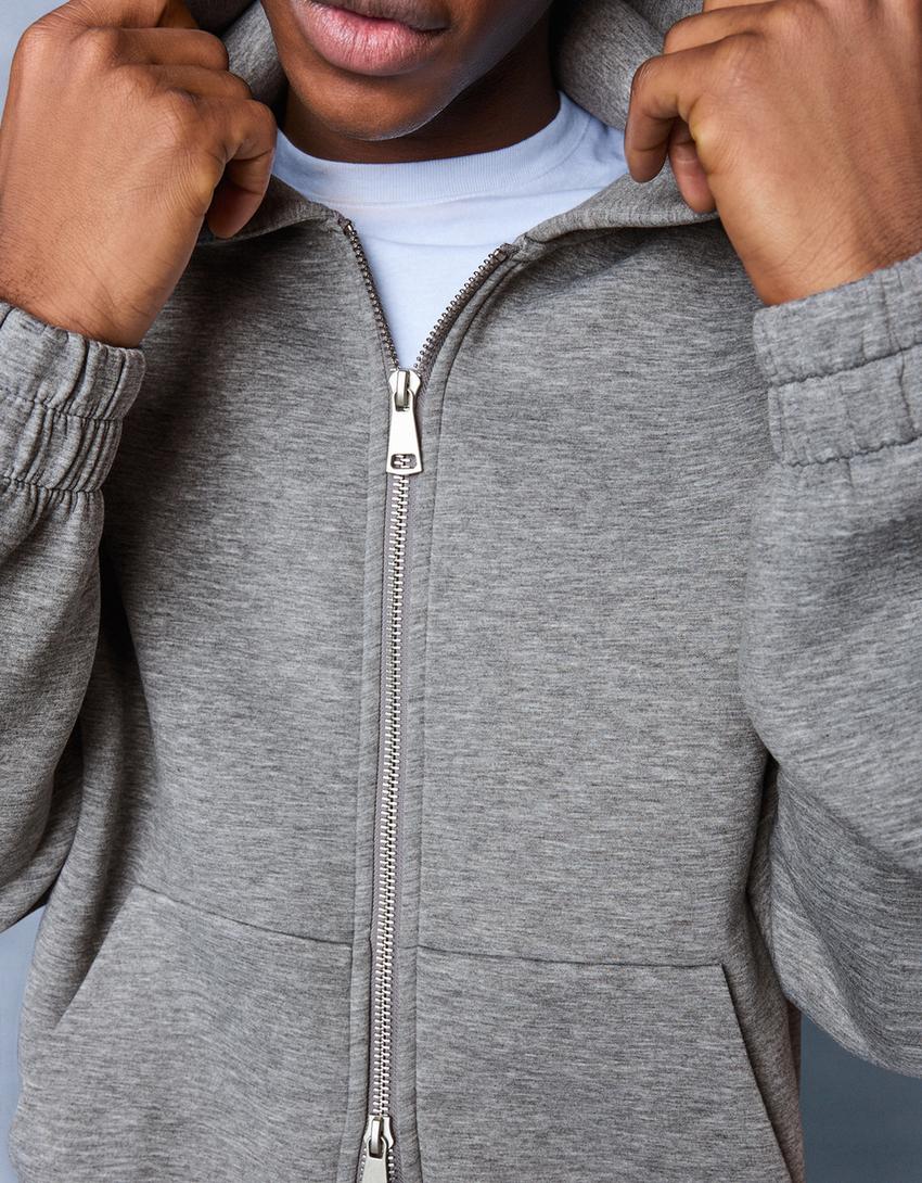 Sweat Zippé à Capuche Effet Néoprène