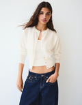 Gilet Col Rond Boutons Rayures