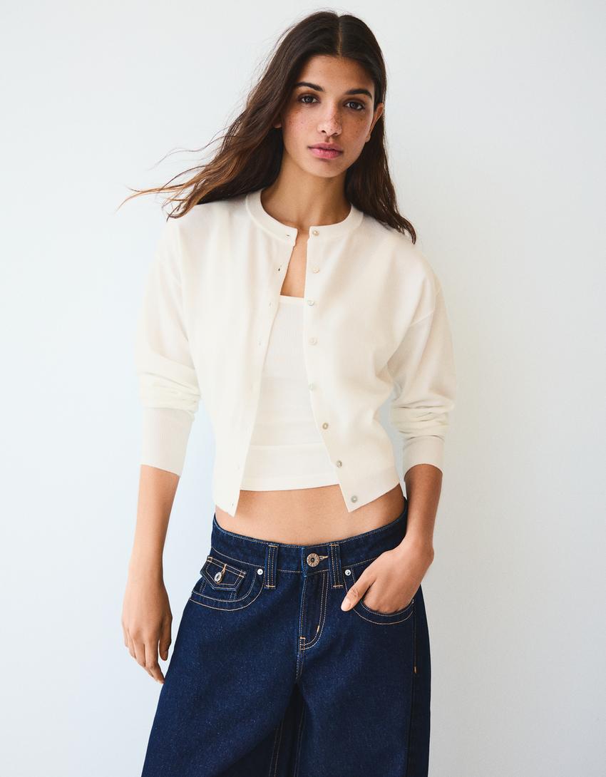 Gilet Col Rond Boutons Rayures