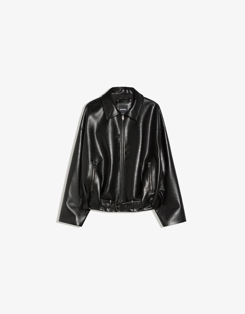 Blouson Bomber Similicuir Ceinture