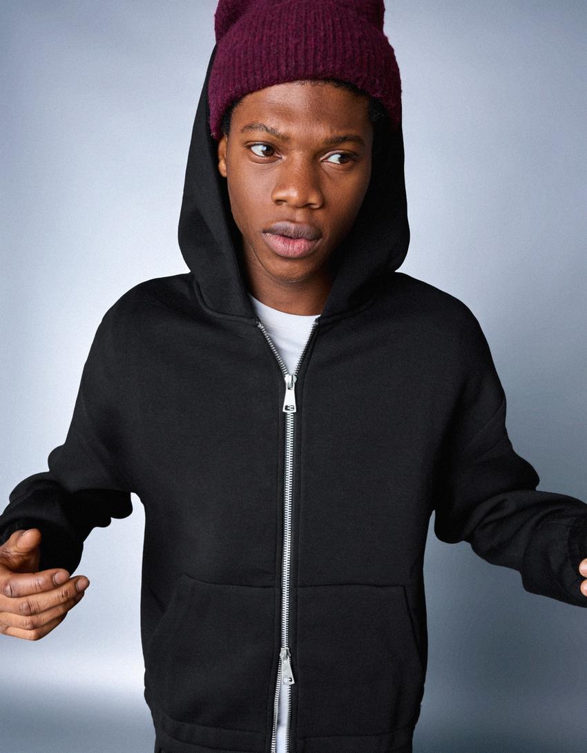 Sweat Zippé à Capuche Effet Néoprène