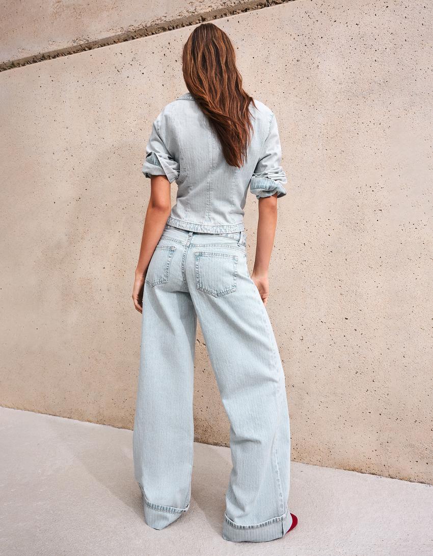 Jeans Wide Leg Bas Retourné Taille Basse