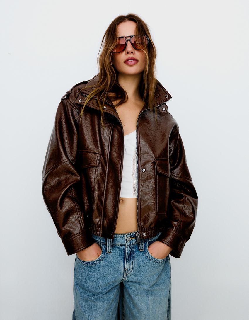 Blouson Similicuir Col Cheminée