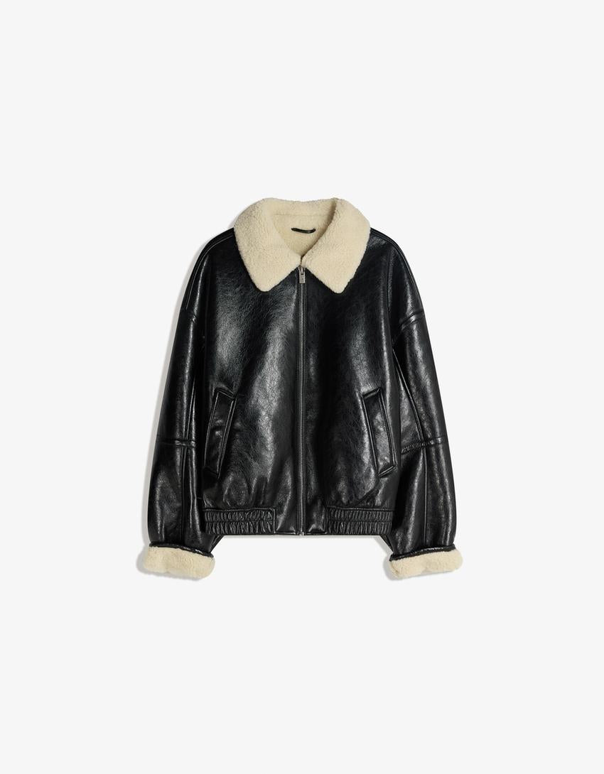 BLOUSON EFFET VINYLE COL FOURRURE