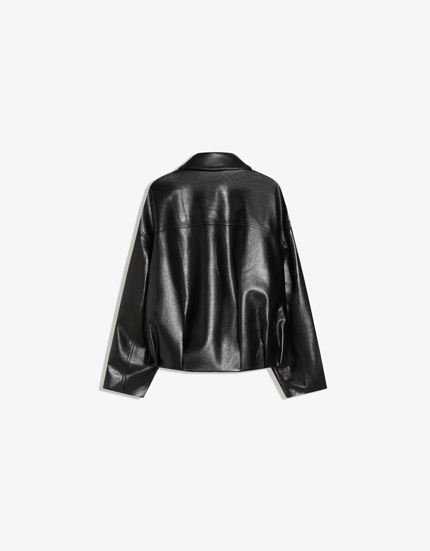 Blouson Bomber Similicuir Ceinture