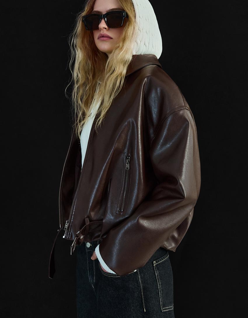 Blouson Bomber Similicuir Ceinture