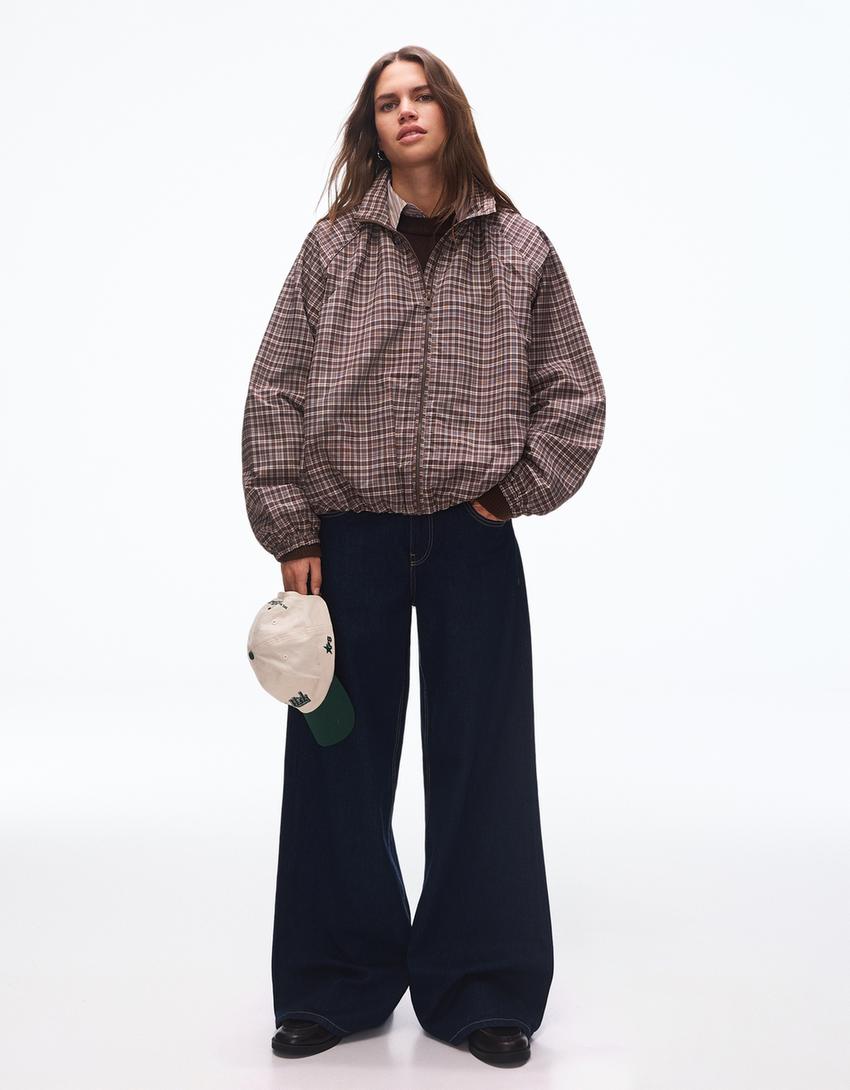 Blouson Zippé Oversize À Carreau
