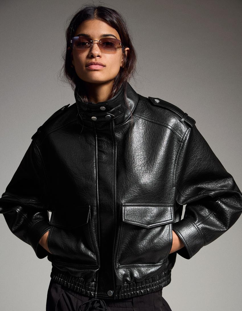 Blouson Similicuir Col Cheminée