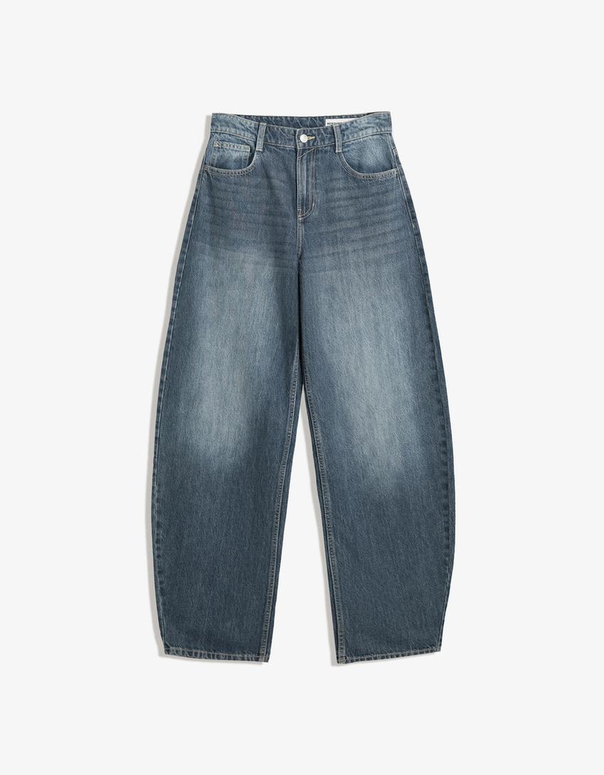 Jeans Wide Leg Barrel Taille Haute