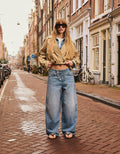 Jeans Wide Leg Barrel Taille Basse Boutons Frontaux