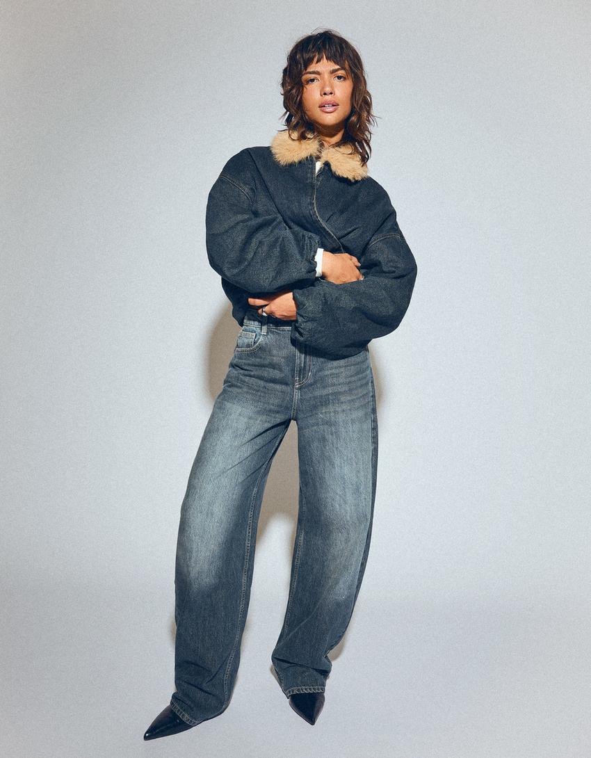 Jeans Wide Leg Barrel Taille Haute