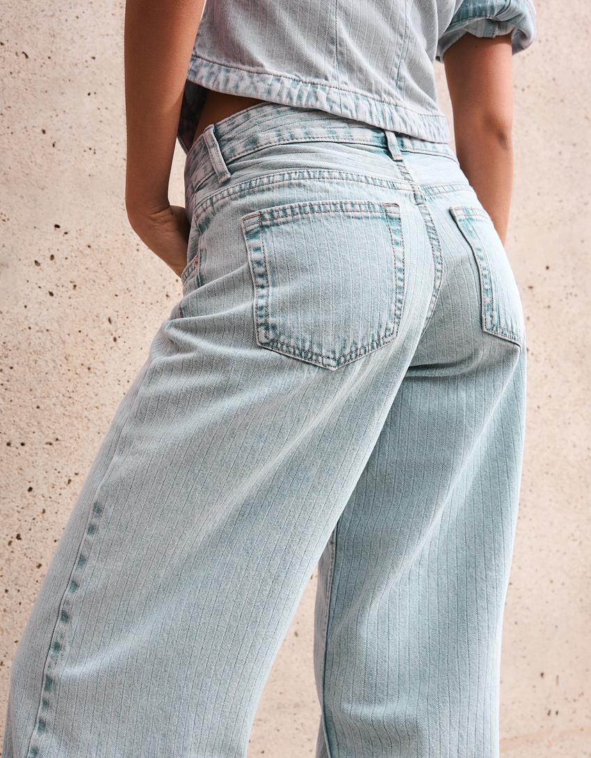 Jeans Wide Leg Bas Retourné Taille Basse
