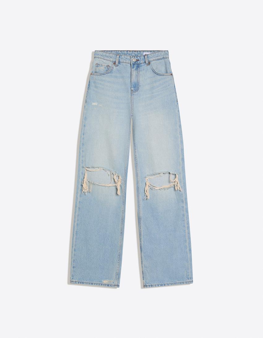 Jeans Wide Leg Taille Haute Déchiré
